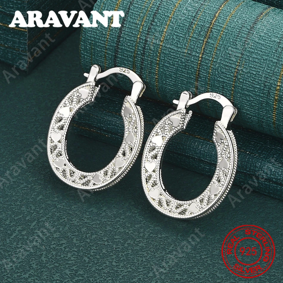 925 Sterling Silver Openwork Round Hoop Earrings For Women, Commuter Accessories, Christmas Gifts, Jewelry