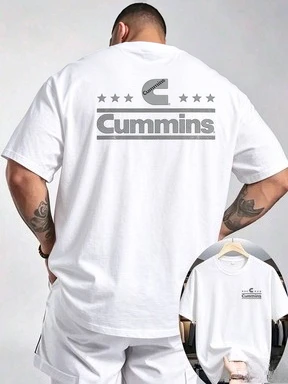 2026 Cummins Star Logo Double Sided Print T-Shirt Unisex Black Tee Chest Small Logo Back Large Letter With Stars Mechanic Truck