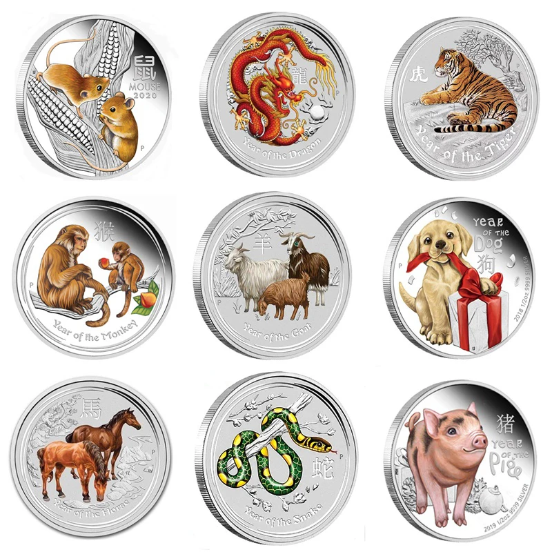 Australia Twelve Zodiac Chinese Style Year of The Tiger Silver Colorful Coins Painted Commemorative Coins Metal Craft Collection