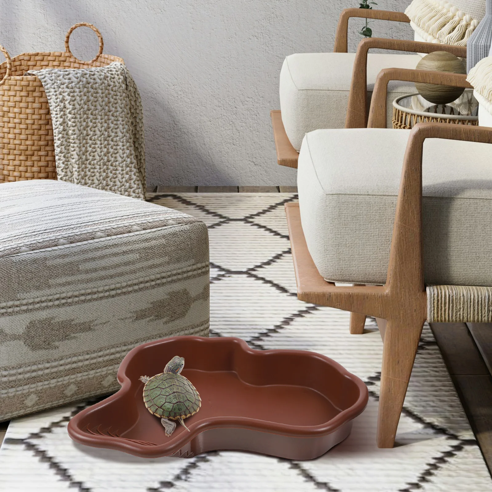 

Extralarge Turtle Bathing Pool Large Size Swimming Soaking Reptile Water Dish Habitat Accessory Plastic Terrarium Bowl Tortoise