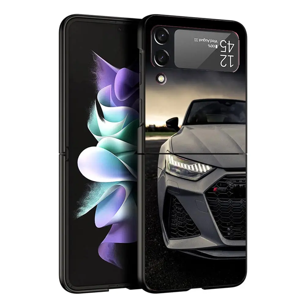 Super Car For A-Audis R-S Sport Case For Samsung Galaxy Z Flip 4 5 3 z Flip5 Flip4 5G Hard Phone Cover Flip3 Split Folding Black