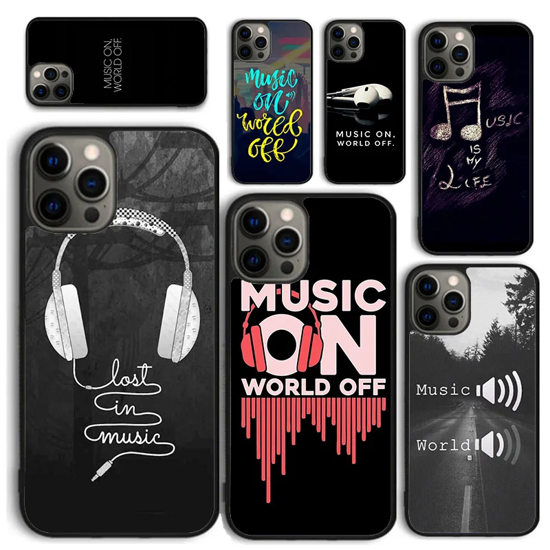 Music On World Off Phone Case for iPhone 16 15 14 12 13 mini PLUS X XS XR 11 PRO MAX Back Cover Fundas Shell