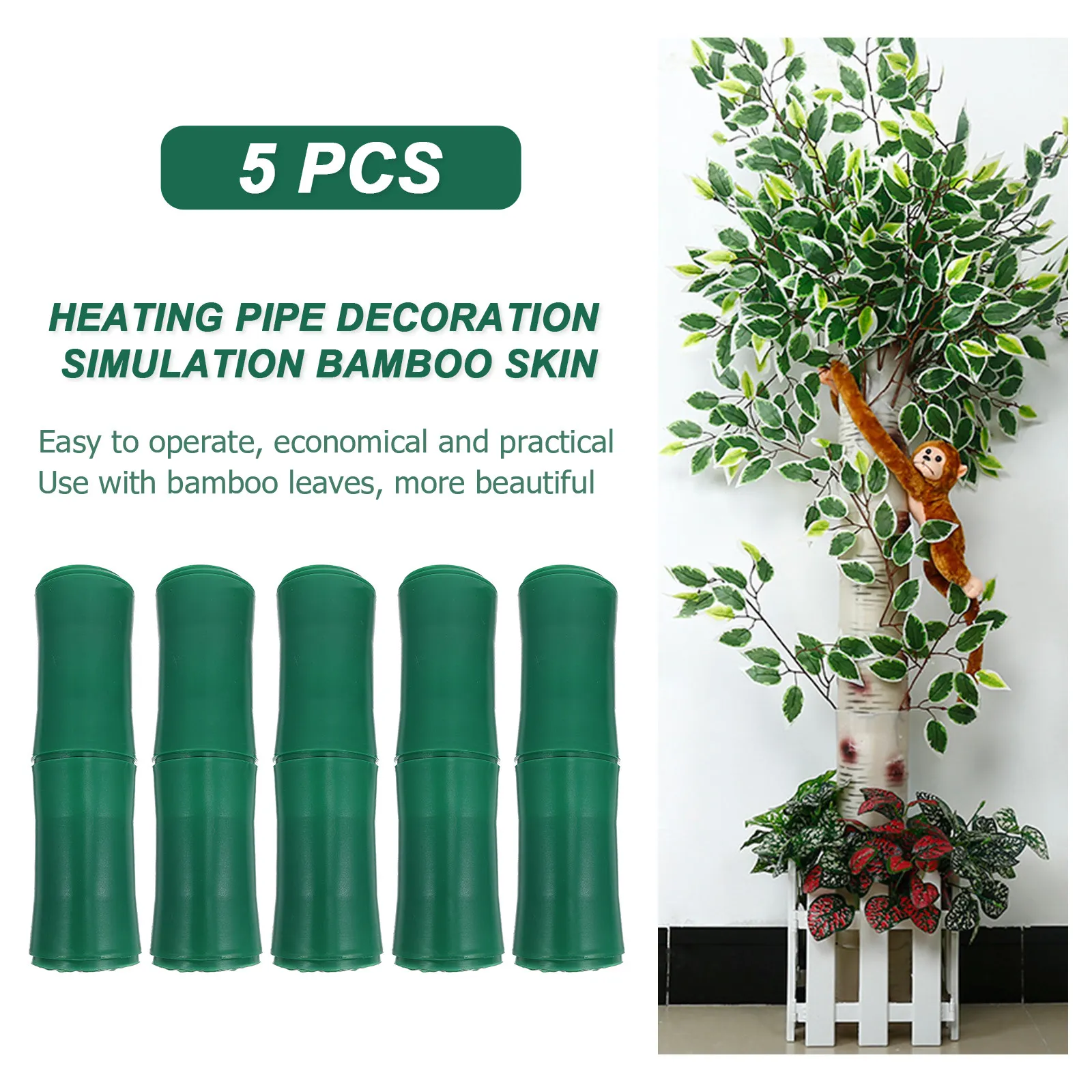 5Pcs Simulated Bamboo Adornment Decorative Tube for Sewer Decor Drain Pipe Cover Green Plant Prop No Maintenance Lifelike DIY