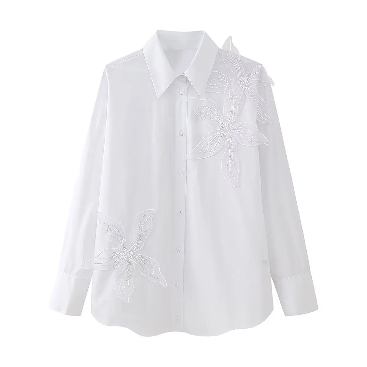 Tangada Women White Embroidery Shirt Long Sleeve 2024 Female Blouse Tops CE087