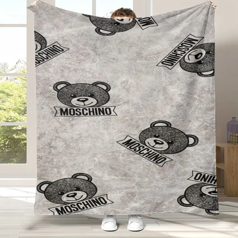Fashion M-Moschino Cartoon Bear Flannel Throw Blanket,Cozy Warm Blanket for Bed,Sofa,Living Room,Picnic,Camping,Home Decor,Gift