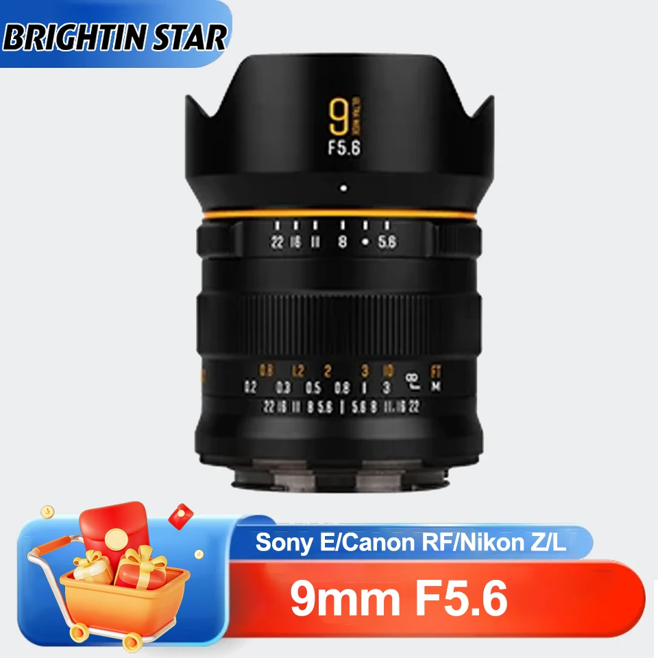 

Brightin Star 9mm F5.6 Full Frame Hyper Wide 132° Ultra Wide Angle Manual Focus Camera Lens for Sony E Canon RF Nikon Z and L