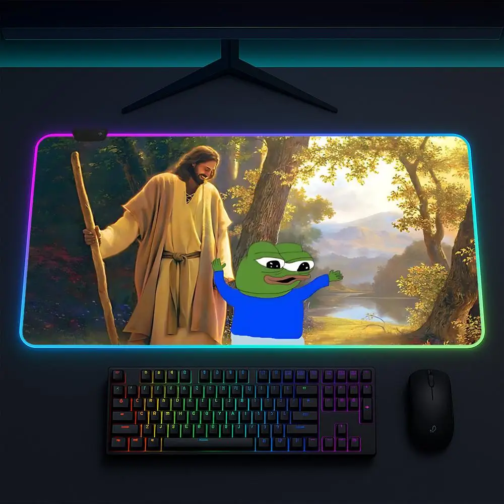 

Коврик для мыши Pepe Frog, игровой коврик для мыши в стиле аниме, светодиодные настольные коврики с подсветкой, резиновые настольные коврики XXL с RGB-подсветкой