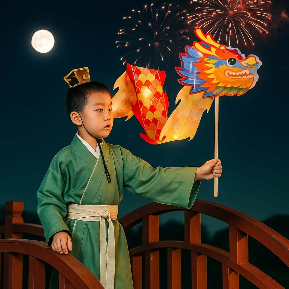 النمط الصيني للأطفال فانوس لونغ يده اليدوية مهرجان منتصف الخريف مصباح متوهجة مضيئة التنين فانوس الرقص هدية