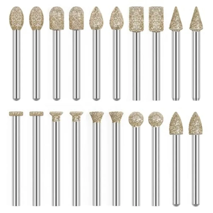 

Rotary Tool Accessories Carving Tools 20Pcs Diamond 60 Grit 1/8 Inch Shank Glass Etching Kit Engraving Pen for Metal, Wood, Gla