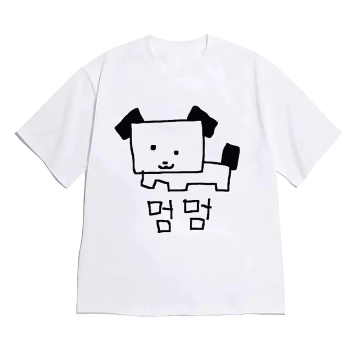 Unisex Cute Doodle Animal Graphic T-Shirt Korean Letter Cartoon Cat Dog Hand Draw Print Short Sleeve Casual Street Tee