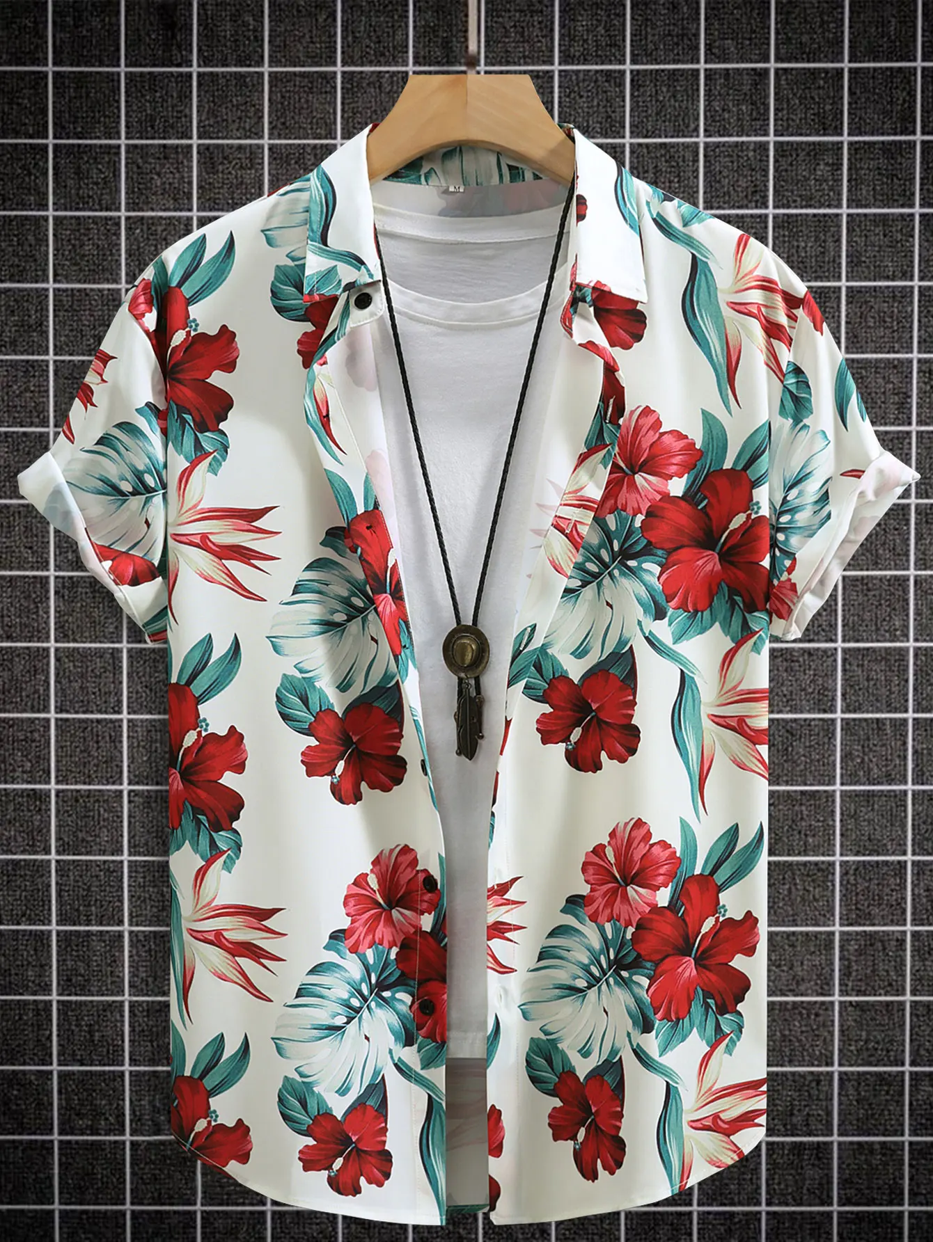 Men Street Fashion Summer Daily Shirt Hawaiian Cartoon Print Casual Loose Shirts Short Sleeve Beach Loose Tops