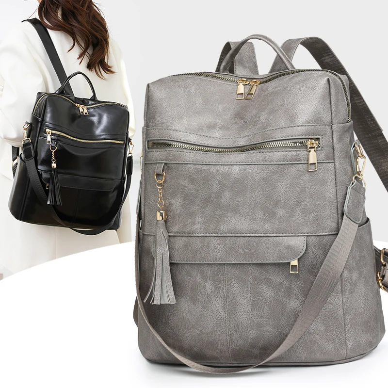

Ladies Bookbag Rucksack Women Large Capacity Backpack Purses High Quality Leather Female Vintage Bag School Bags Travel Bagpacks
