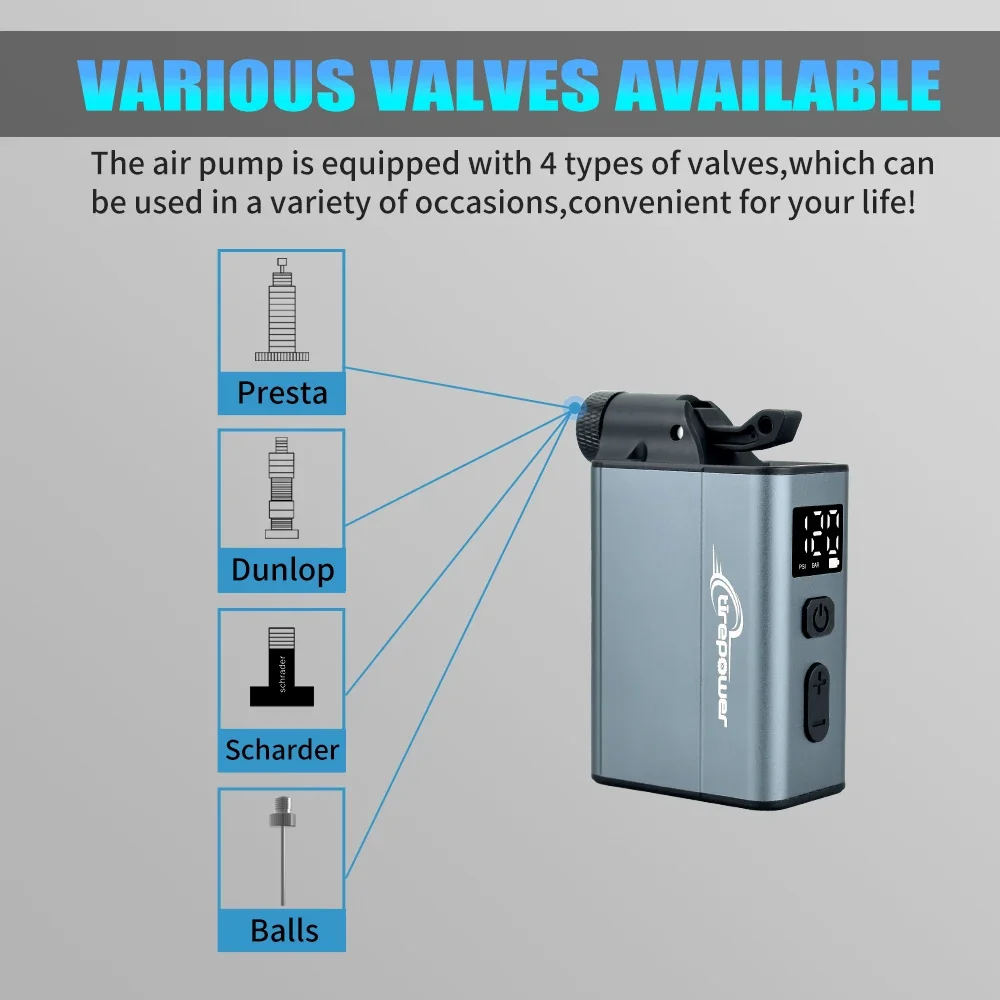 

Ctrepower 120 PSI Electric Bicycle Air Pump Portable Bicycle Pump Tire Inflator with Rechargeable Battery for Schrader Presta