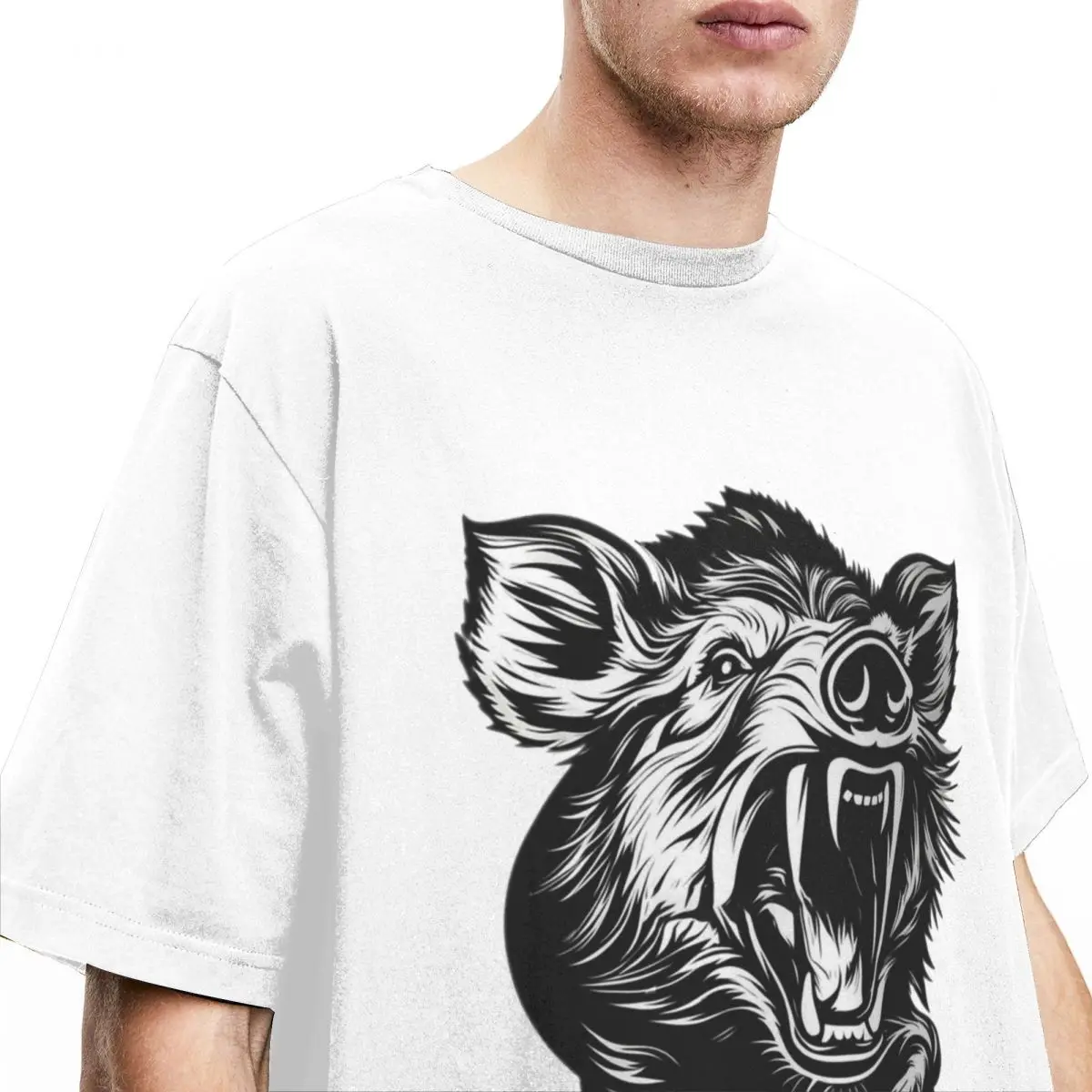 Oversized T Shirt Angry Wild Boar 100% Cotton T-Shirts black and white pattern Hippie Tshirt for Couple Summer Y2K Fun Top Tees