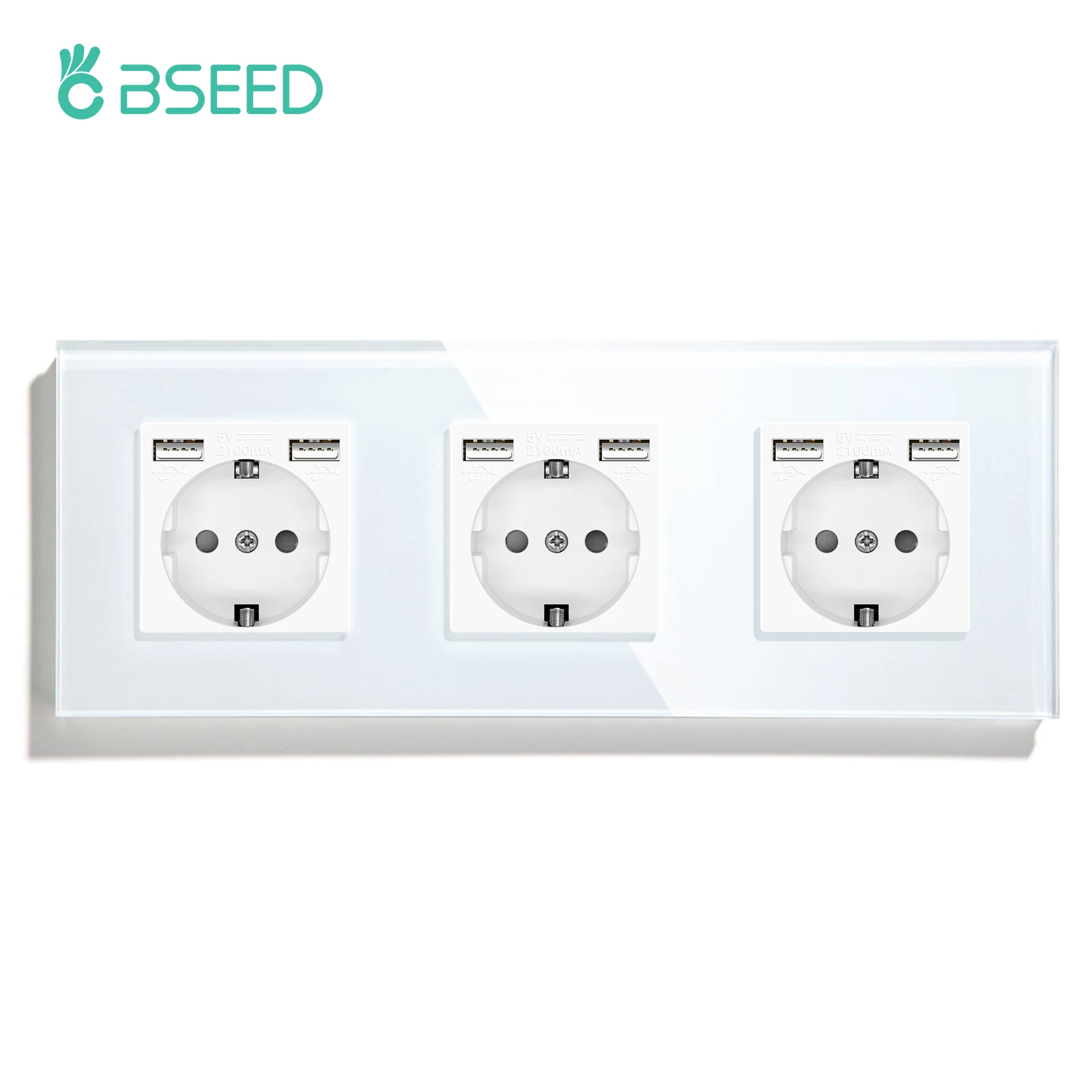 BSEED Touch Lichtschakelaar EU Standaard Stopcontact Met USB Type-C Kristallen Glazen Paneel Witte Kleur Stekkers 1/2/3Gang Schakelaar - afbeelding 1