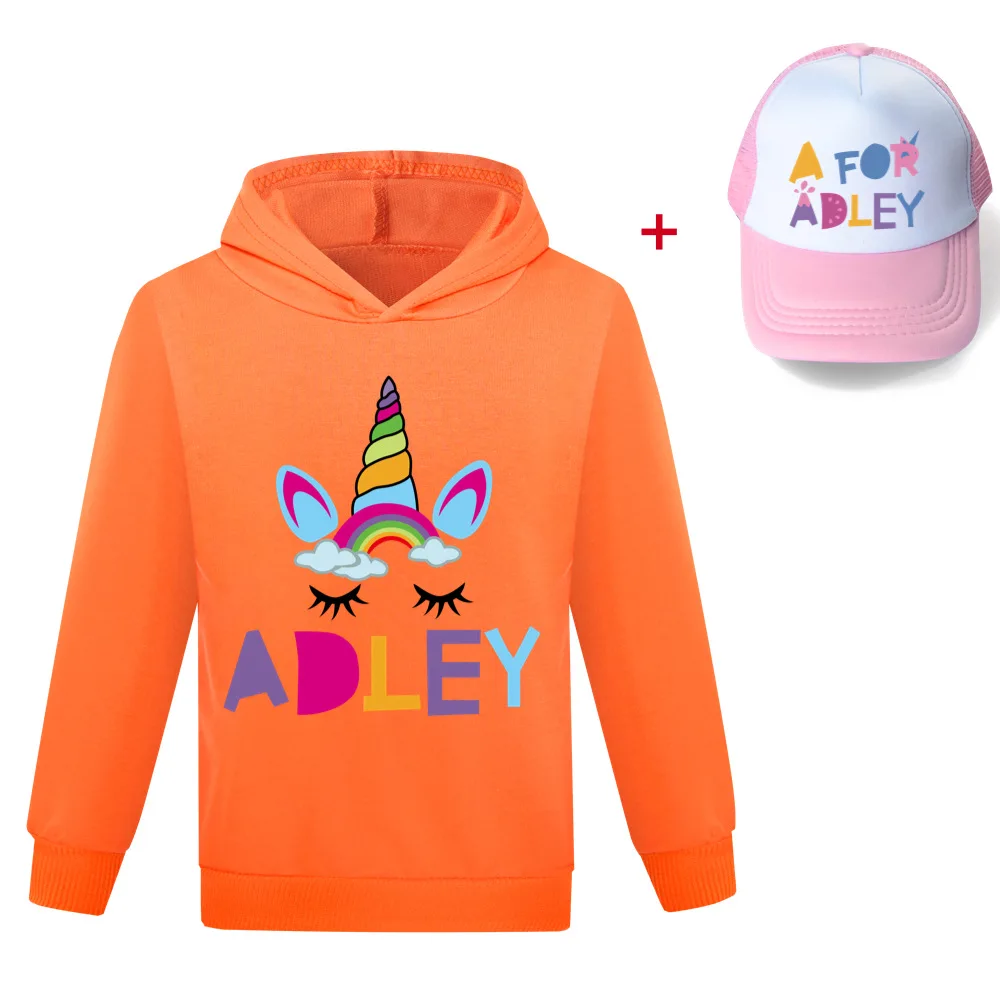 Spring Anime A FOR ADLEY Hoodie Kids Cartoon Long Sleeves Sweatshirts Baby Boys Casual Hooded Tops Teenager Girls Clothes+cap