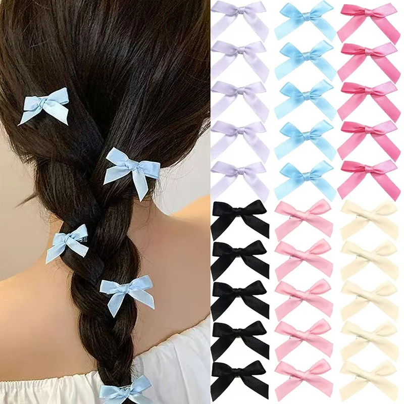 

5/30Pcs Ribbon Bows Mini Satin Fabric Bowknot Hairpin For Women Girls Hair Clip Hair Decoration Accessories