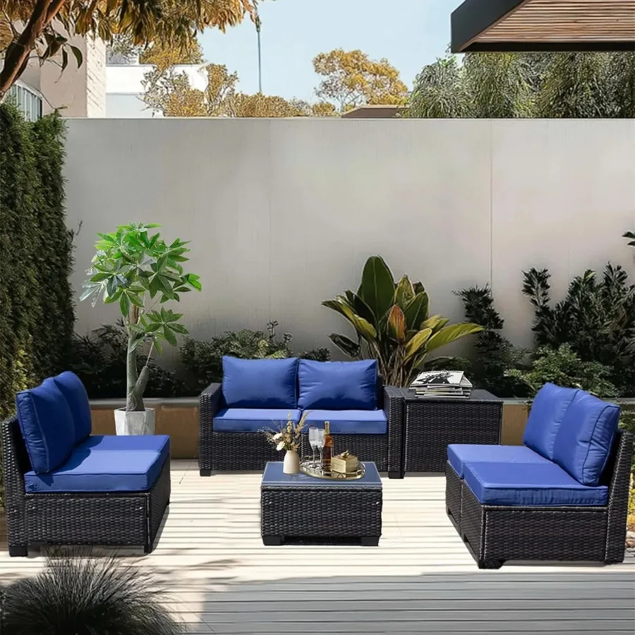 

8-piece all-weather outdoor wicker patio furniture set rattan sofa with cushion glass coffee table includes storage