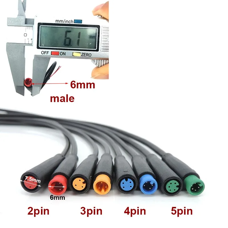 1m M6 2 3 5 Pin Core 6mm Male Female Julet Electric Bike Butt Cable Plug Connector Scooter Brake Waterproof Signal Sensor Cord U
