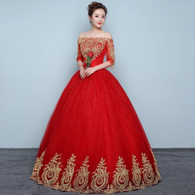 Customized Wedding Dress Embroidery Plus Size Red Embriodery Wedding Dresses Bridal Ball Gowns Dream Dresses
