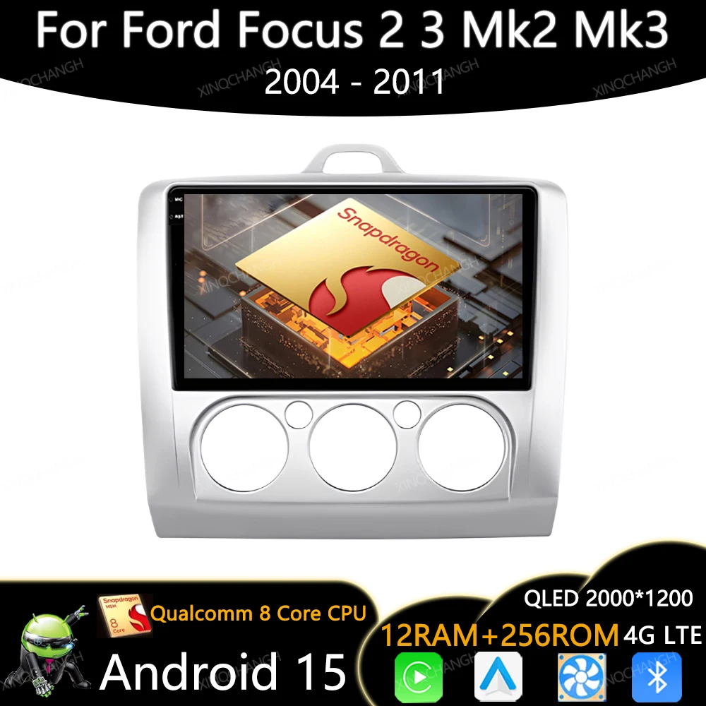 

Автомобильный радиоприемник Android 15 для Ford Focus 2 3 Mk2 Mk3 2004 2005-2011 Мультимедийный видеоплеер Carplay Auto Qualcomm 2DIN GPS BT QLED