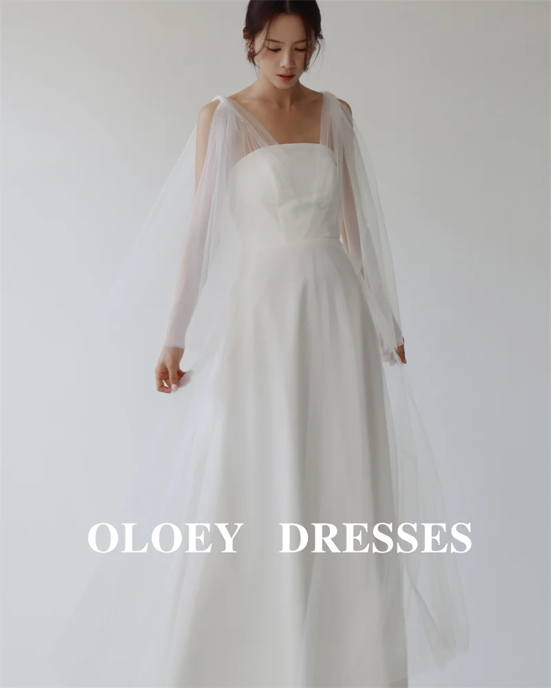 OLOEY Simple A Line Ivory Wedding Dresses Tulle Shoulder Floor Length Bride Gowns Floor Length Formal Party Dress Customized