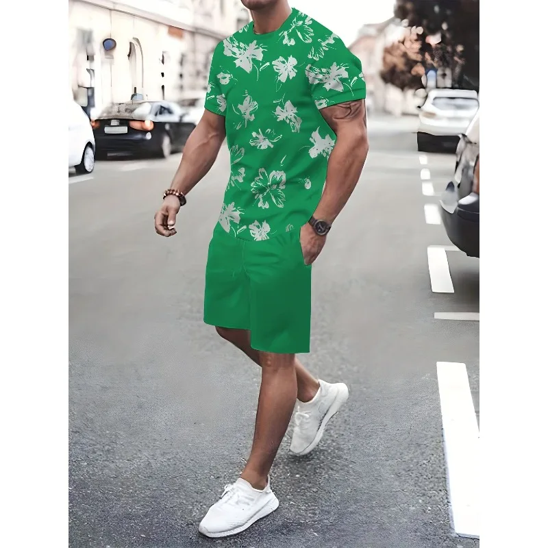 2025 Summer 3D Digital Printing Creative Casual Round Neck Short Sleeved Shorts Set Fashionable New Trend Retro Men's T-shirt