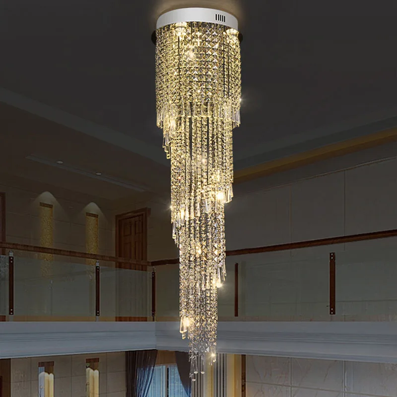 

Modern Double Spiral Crystal Ceiling Chandelier Staircase Restaurant Hotel Hall Long Illumination LED Light Theater Villa Lustre