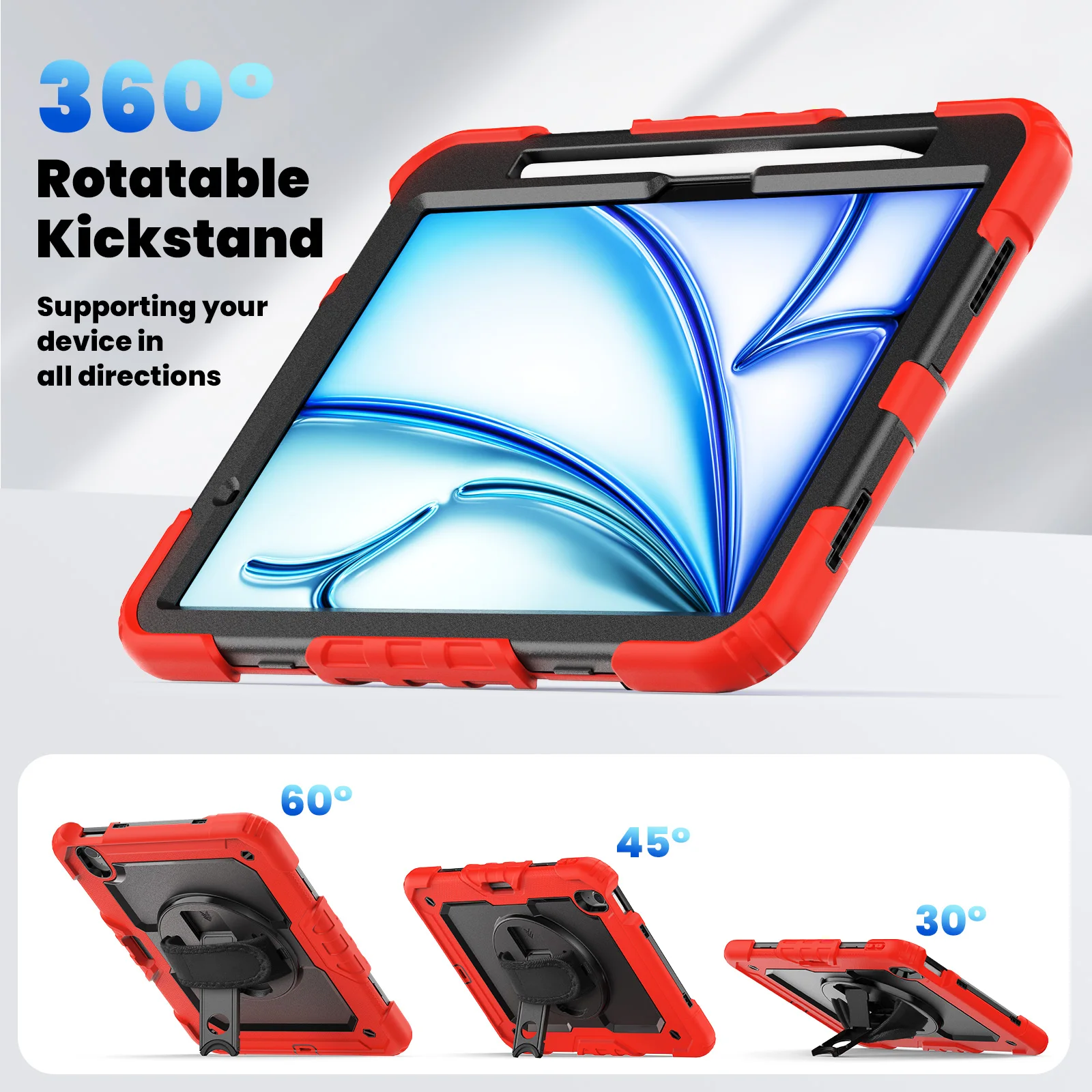 360°Rotatable Kickstand For iPad Air 11/Pro 11/Air 13/Pro 13 2024 Shockproof Cover with Multi-Functional Funda Case with Strap