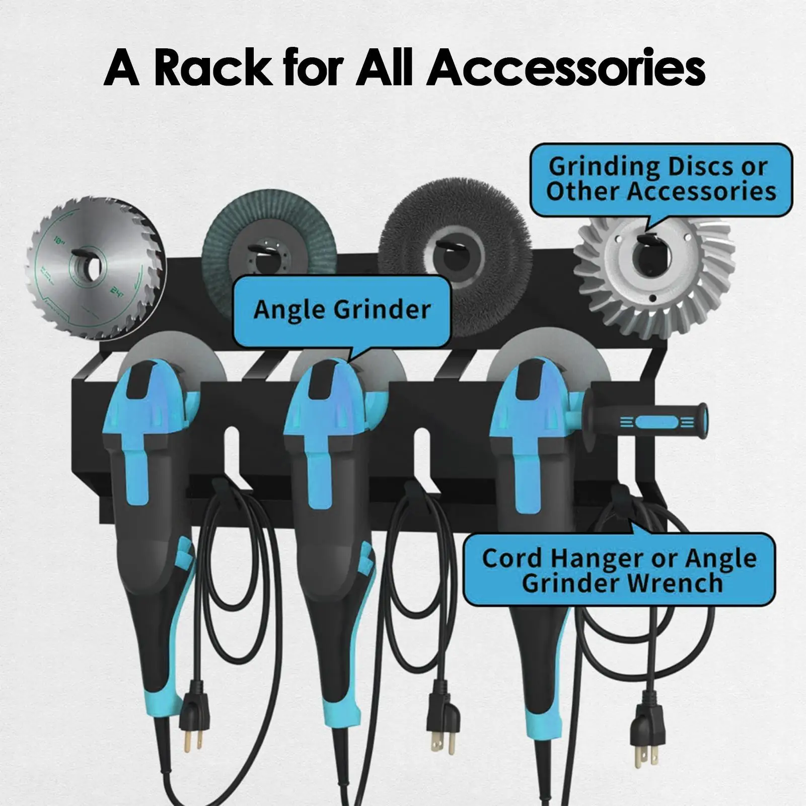 3-Slot Angle Grinder And Polisher Holder Wall-Mounted Metal Tool Rack Tool Organizer For Garage And Space-Saving