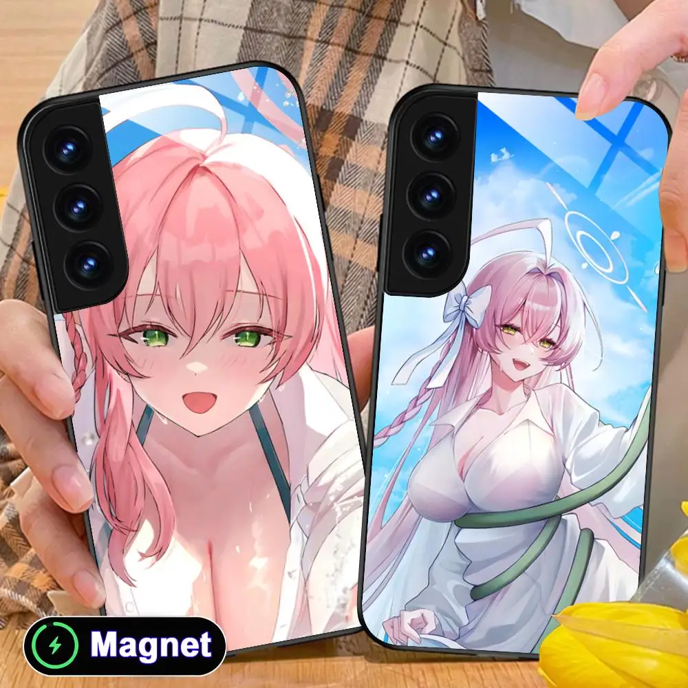Blue Archive Hanako Phone Case for Samsung Galaxy S26 S25 S24 S23 S22 S21 S20 Note20 Plus FE Ultra Glass Magnet Cover