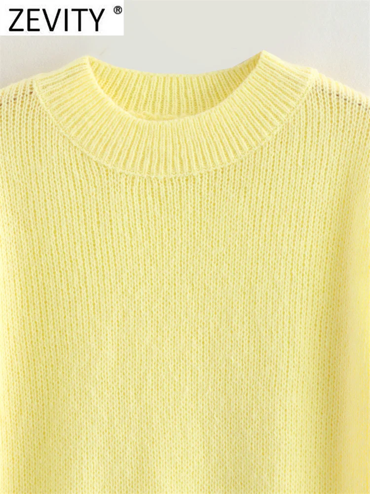 Zevity Women Fashion O Neck Raglan Sleeve Yellow Color Knitting Vest Sweater Female Chic Basic Pullovers Tops SW6296