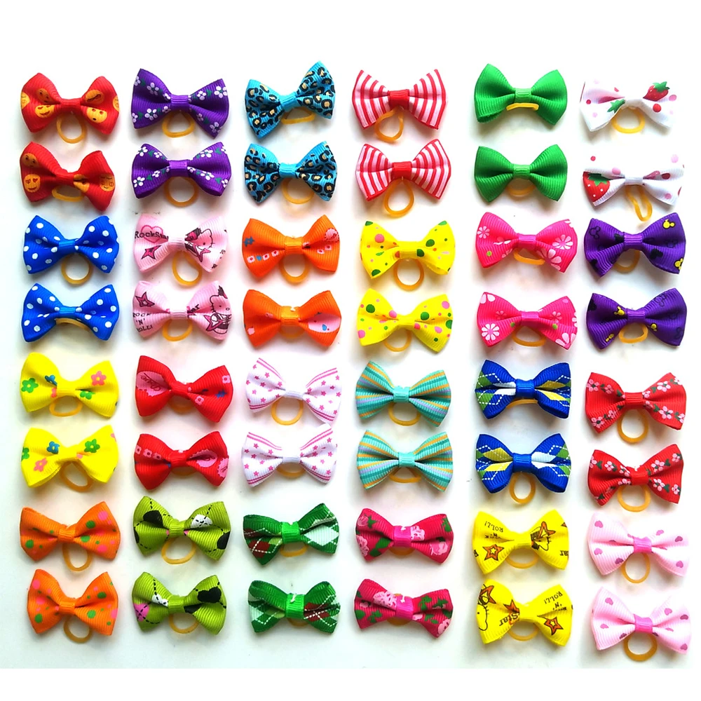 Dog Bowknot Pet Hair Bows Decorate Solid Color Bows with Rubber Band for Small Dogs Puppy Pet Headwear Dog Accessories