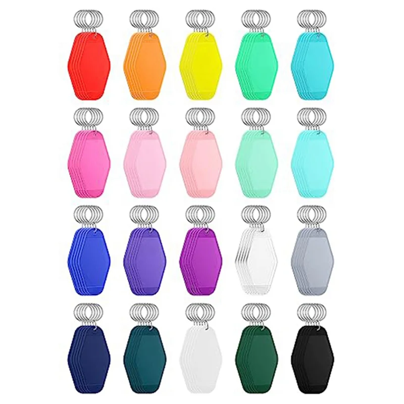 100 Pcs Blank Hotel Motel Keychain Bulk 20 Colors Plastic Sublimation Blank Keychains Vintage Rhombus Motel Key Tags