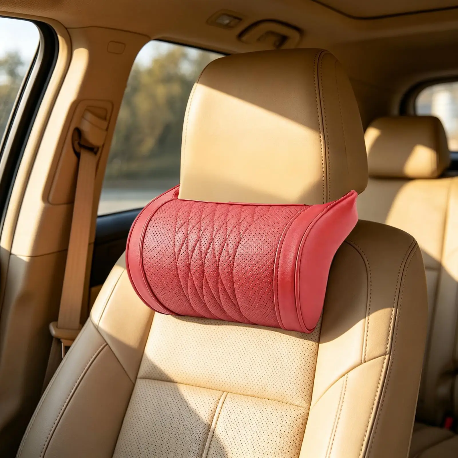 memory foam car headrest and neck pillow with automatic neck support Car PU Leather Neck Rest Cushion for SUV Truck Sedan
