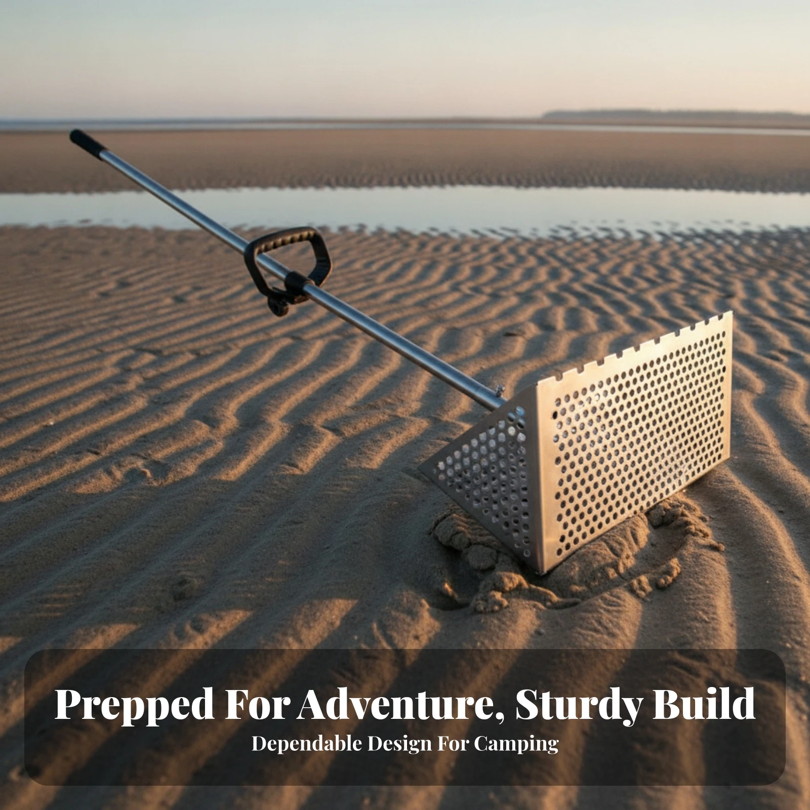 Sand Sifter with Long Handle Foldable Beach Sand Scoop with Handle Mesh Shovel Heavy-Duty Long-Lasting for Beachcombers