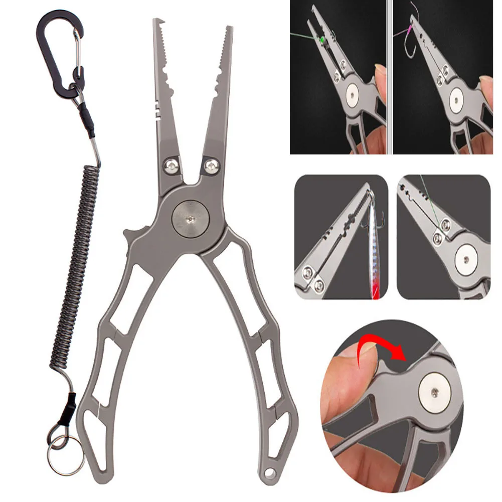 

7" Fishing Split Ring Pliers, Resistant Fishing Gear, High Hardness Titanium Alloy Fish Pliers With Coiled Lanyard And Sheath