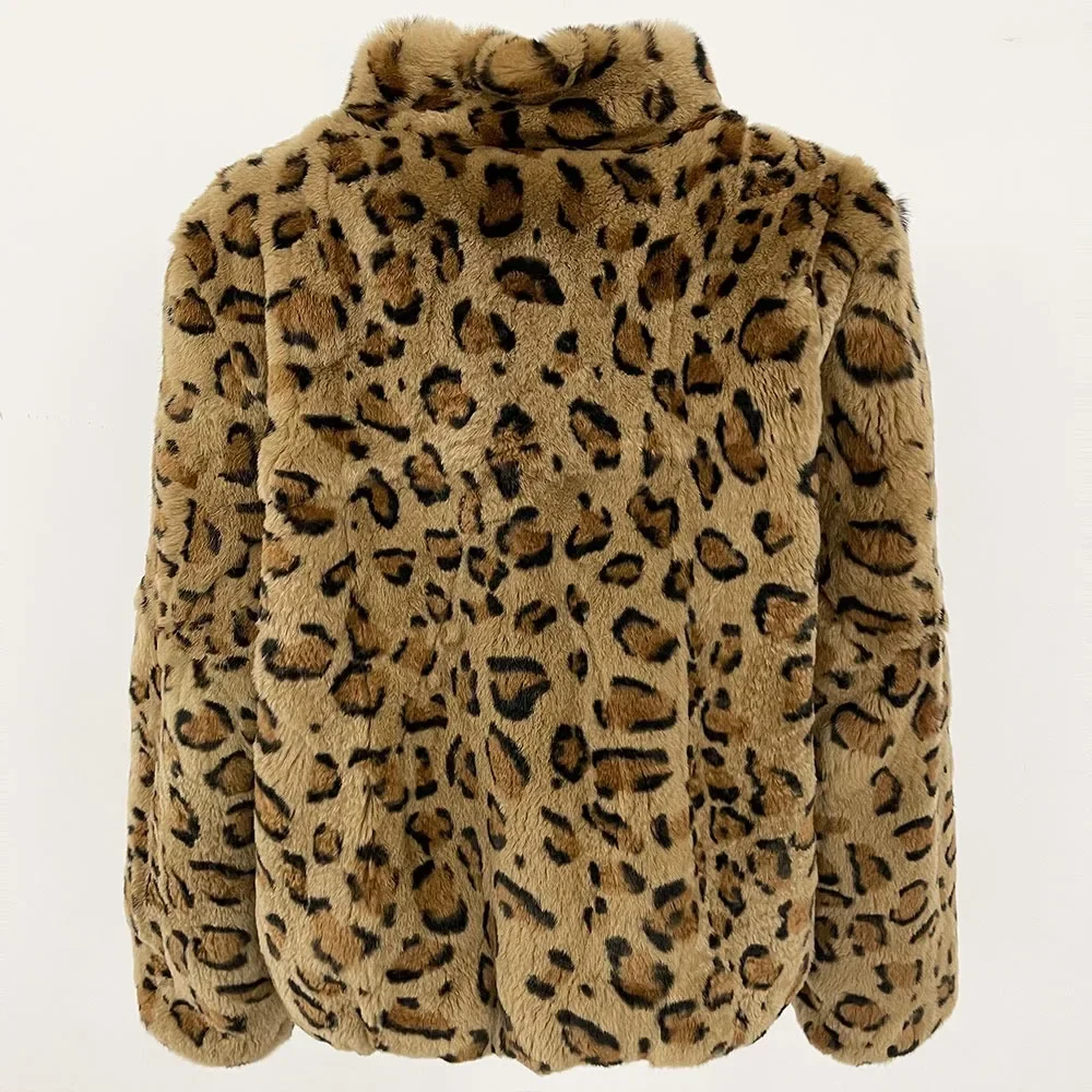 Veste en fourrure de lapin naturel léopard chaud femmes 2025 nouveau automne hiver court imprimé léopard réel manteau de fourrure de lapin vêtements d'extérieur femme