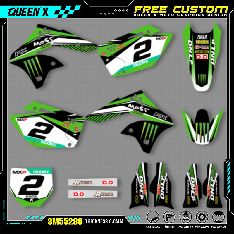 Queen X MOTOR Customize Motorcycle Graphics Decals Stickers Kit For KAWASAKI KXF250 KX250F KXF 250 2006 2007 2008 002