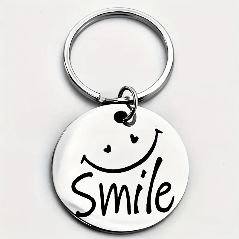 Engraved Smile Stainless Steel Keychain – Fun Gift for Friends Family, Perfect Thanksgiving Christmas Birthday