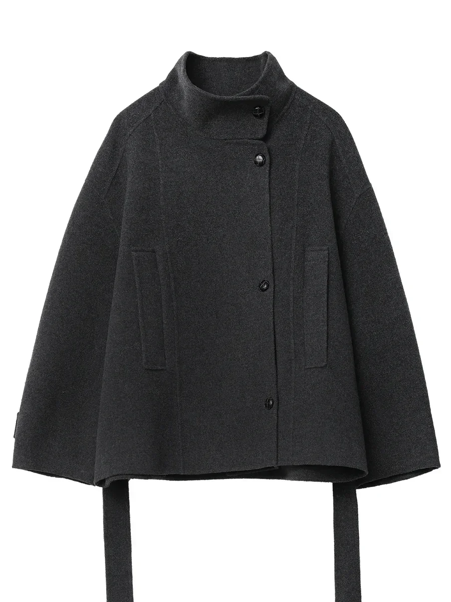 CHIC VEN Women\'s Double-sided Belt Woolen Coat Short Loose Overcoat Solid Female Outerwear Woman Jackets Autumn Winter 2026