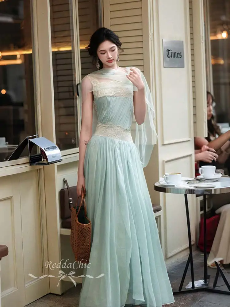 REDDACHiC Lace Stitch Tank Party Gown Women Wedding Guest Scarf Flowy Open Back Maxi Tank Party Dress Elegant Summer Clothes