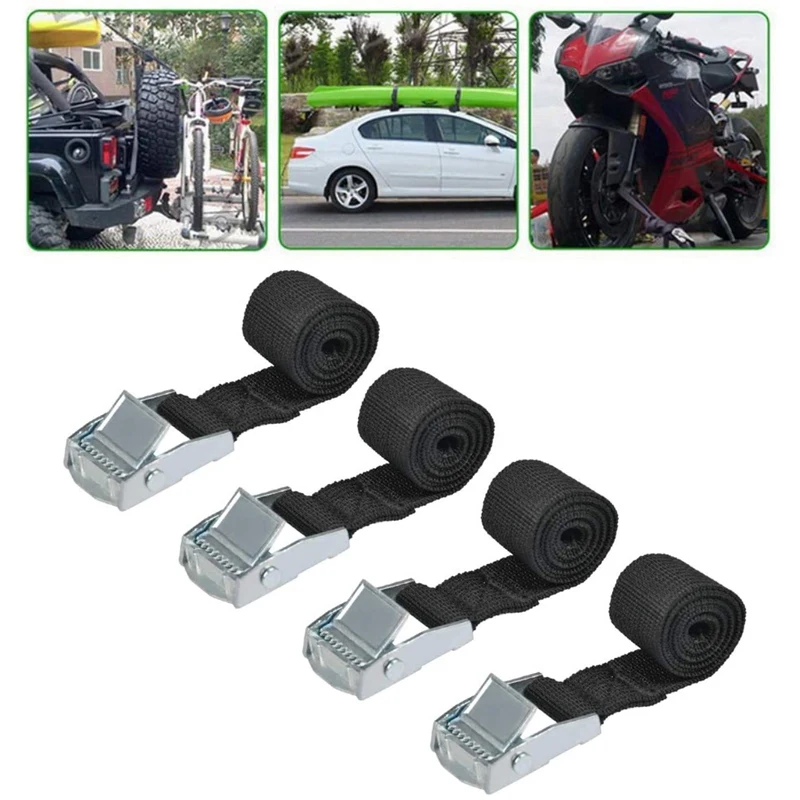 

4PCS Cargo Straps With Buckle Tie-Down Belt For Motorcycle Car Bicycle Metal Tow Rope Strong Ratchet Fixing Belt For Luggage Bag