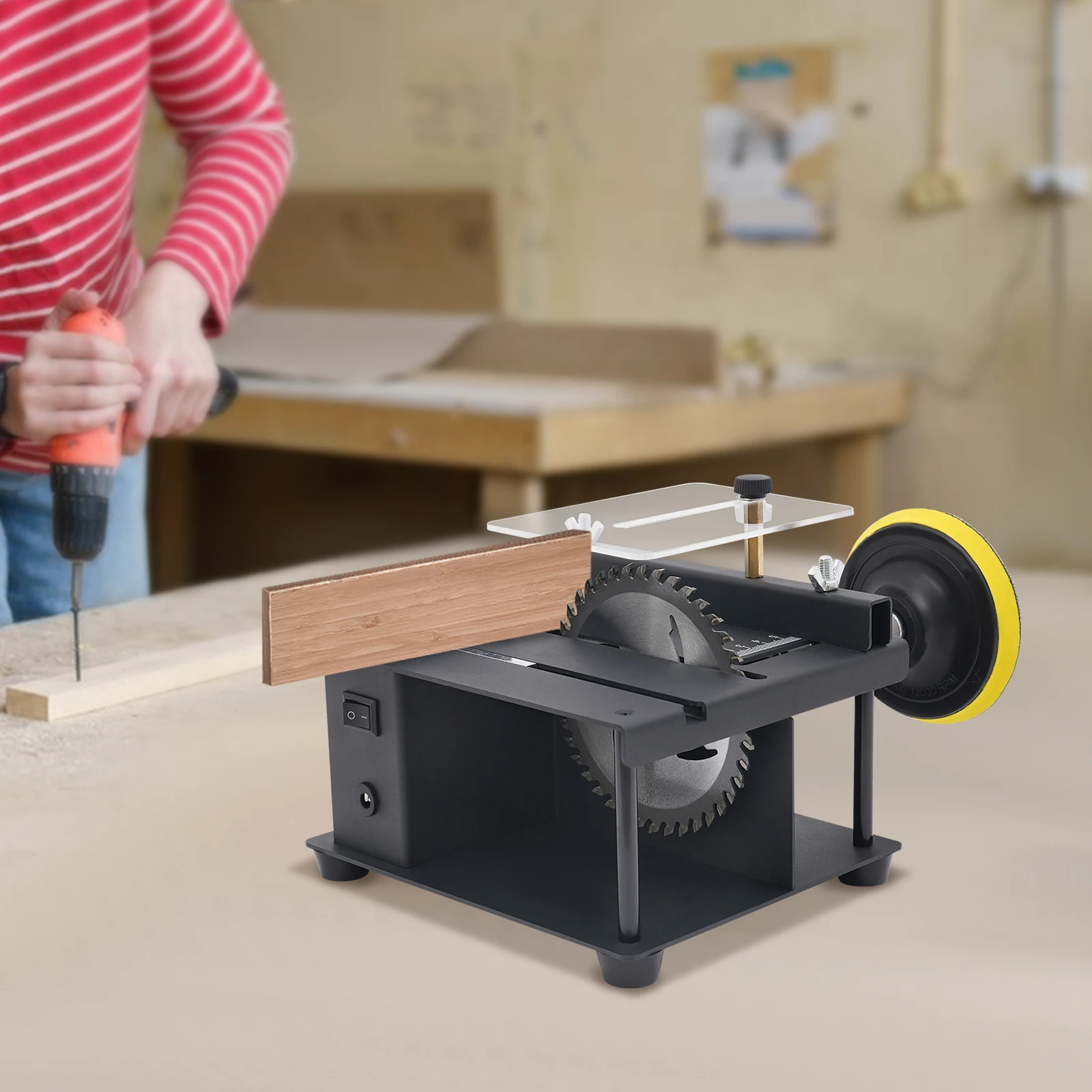 200W Table Saw with Sandpapers, Multi-functional Desktop Table Saw, Mini Table Saw for Crafts, 35mm Depth for Wood Plastic PCB