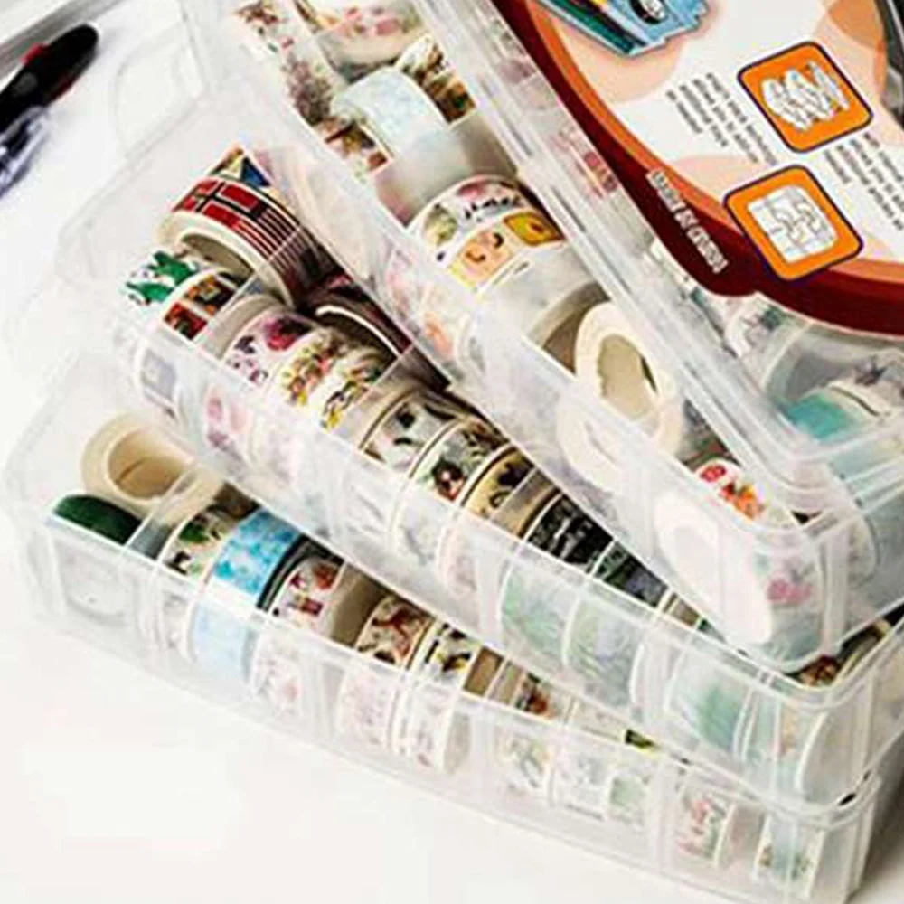 

Clear 3 Layers 30 Grids Washi Tape Storage Box Transparent Tool Set Box Accessories Handcarry Stationery Holder-A21R