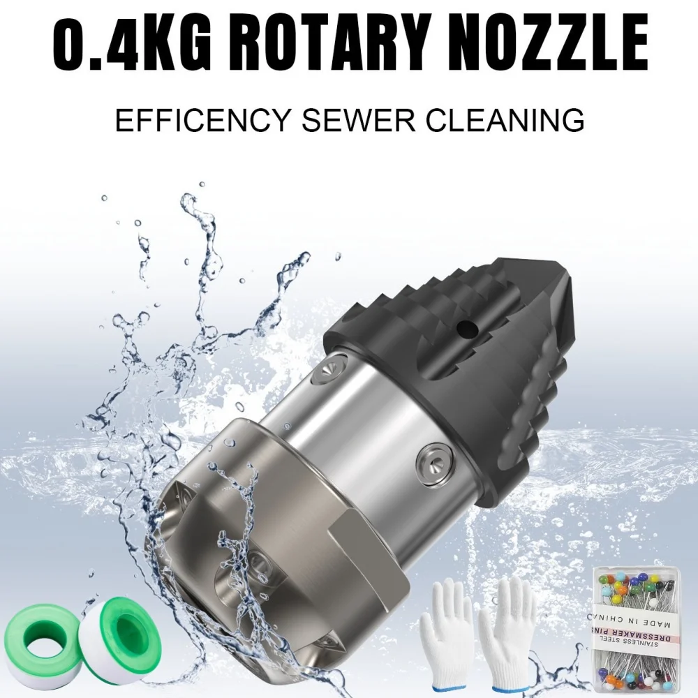 

1/2 Stainless Steel High Pressure Rotating Nozzle Sewer Spray Nozzle High Flow Pipeline Drainage Cleaning Nozzle Drainage Tools