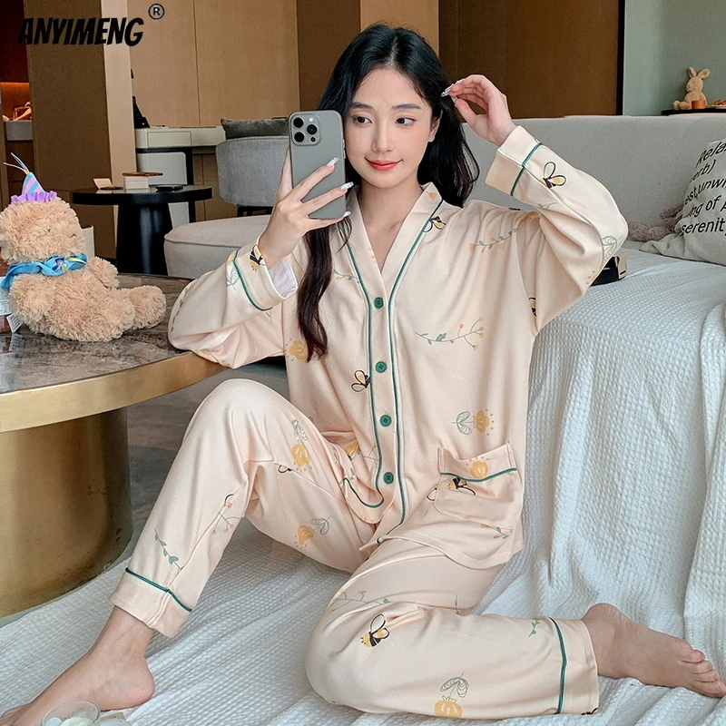 Cute Cats M-5XL Kimono Autumn Winter Woman Pajamas Set Sleepwear Lady Home Clothes Soft Faux Cotton Nightwear Casual Pijamas