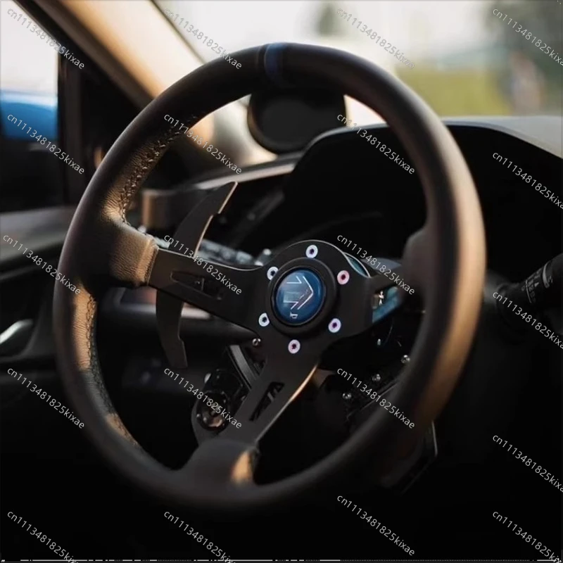 For 14 Inch Car Modification Competitive Racing Steering Wheel Sports Quick-release Deep Concave Leather Steering Wheel