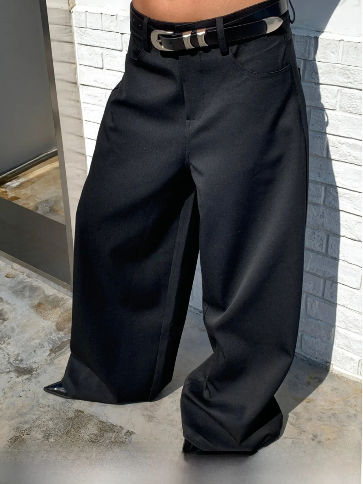 Black High Waist Wide Leg Casual Pants Women's Autumn Suspenders Slimming Suit Pants GOGO BURN Commute Style Other Material