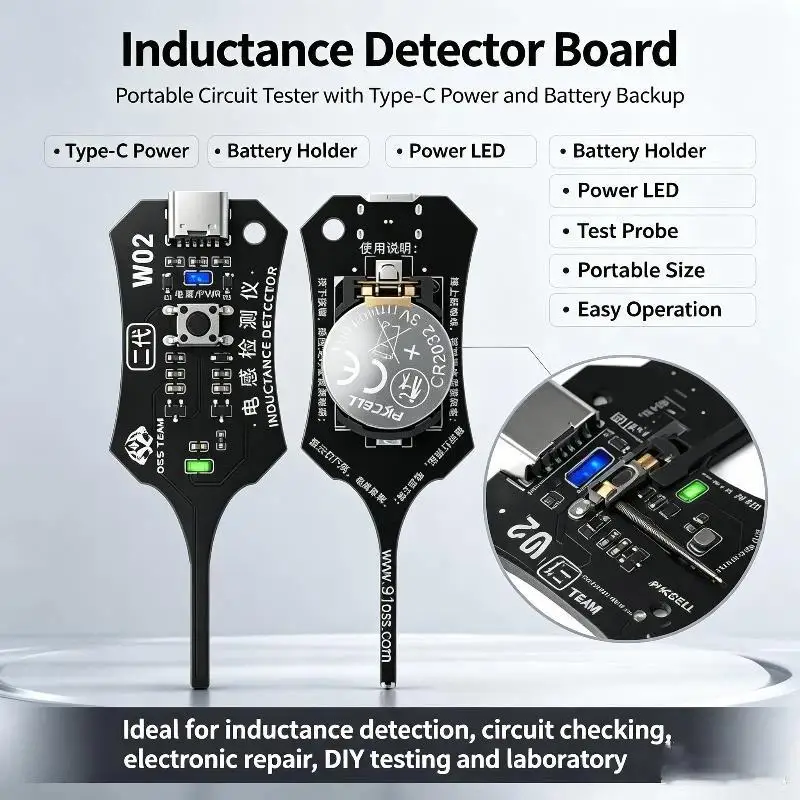 W02 Inductor Detector Tool Motherboard Coil Tester for Phone Pad Repair Induction Quick Check Tools Type C Battery